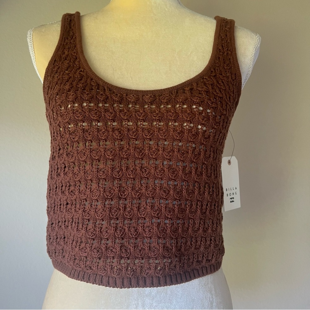 Billabong Brown Knit Crochet Tank Top NWT